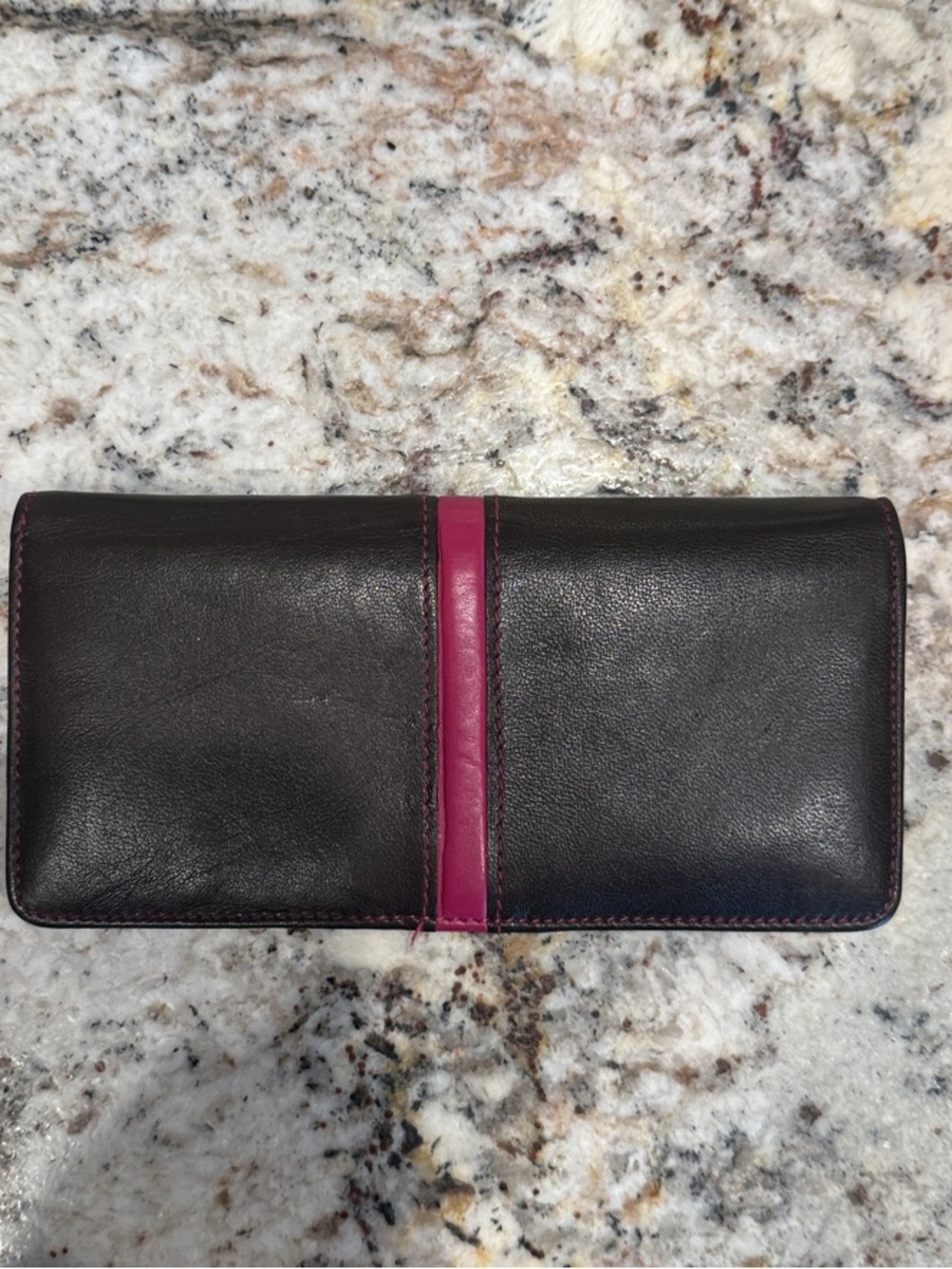 Buxton Black Wallet with Pink Center Stripe